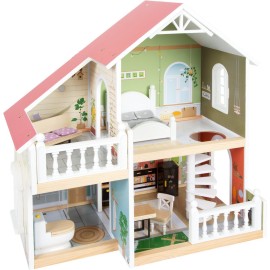 Wooden dollhouse with roof...